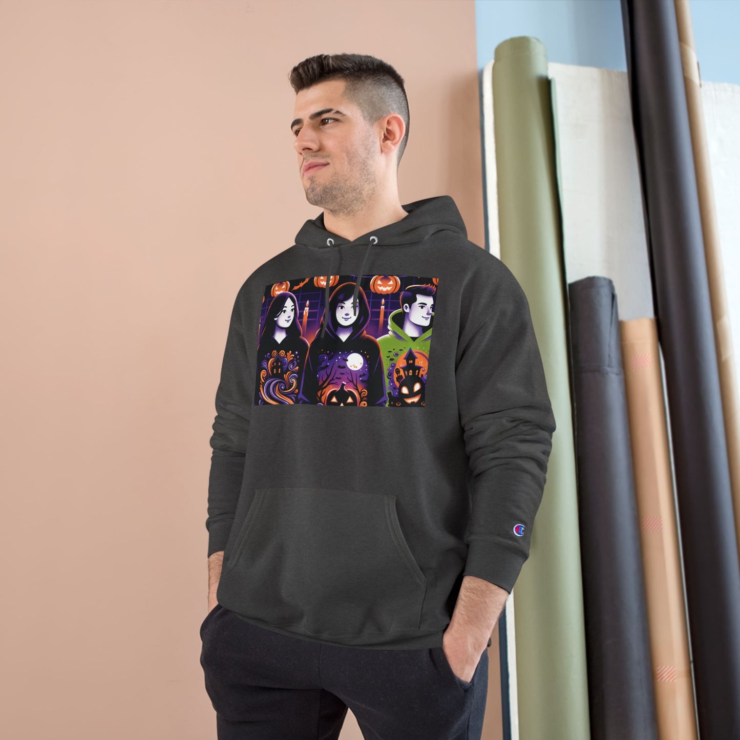 Halloween Champion Hoodie, Spooky Sweatshirt, Fall Fashion, Cozy Gift, Unisex Hoodie, Ghost and Pumpkin Design