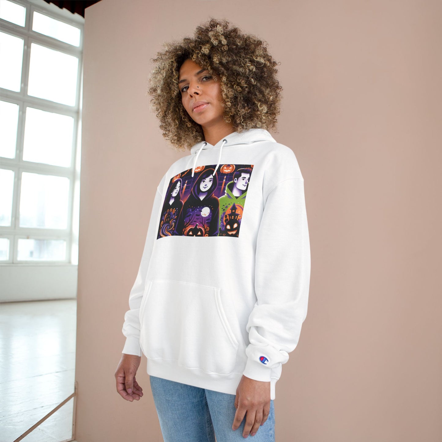 Halloween Champion Hoodie, Spooky Sweatshirt, Fall Fashion, Cozy Gift, Unisex Hoodie, Ghost and Pumpkin Design
