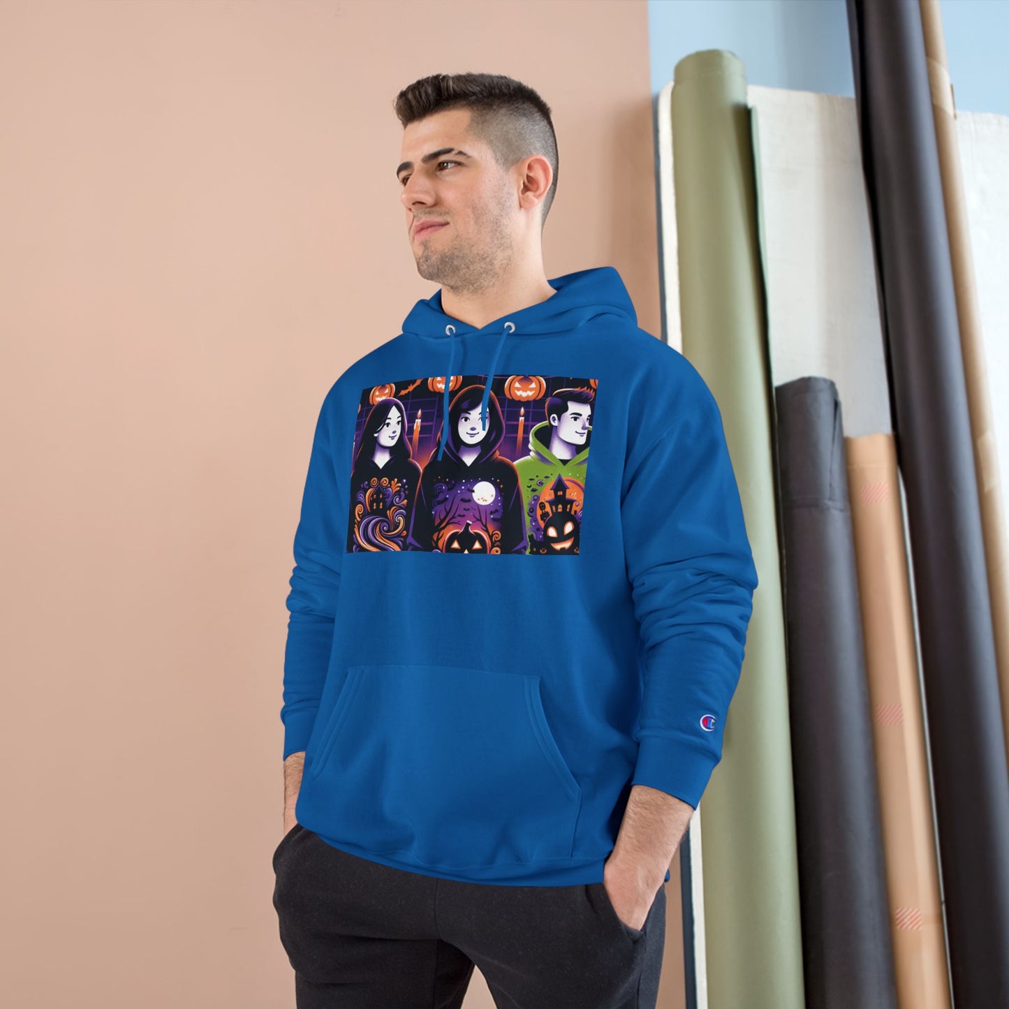 Halloween Champion Hoodie, Spooky Sweatshirt, Fall Fashion, Cozy Gift, Unisex Hoodie, Ghost and Pumpkin Design