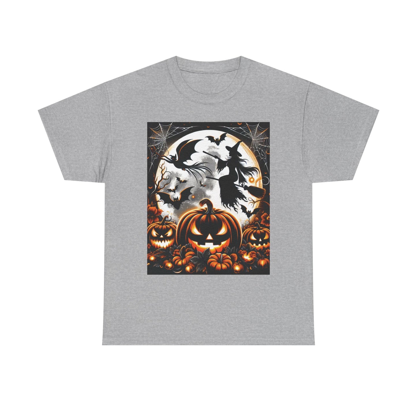 Halloween Unisex Heavy Cotton Tee | Spooky Ghost and Witch Design | Autumn Apparel, Pumpkin Shirt, Trick or Treat Wear, Fall Fashion