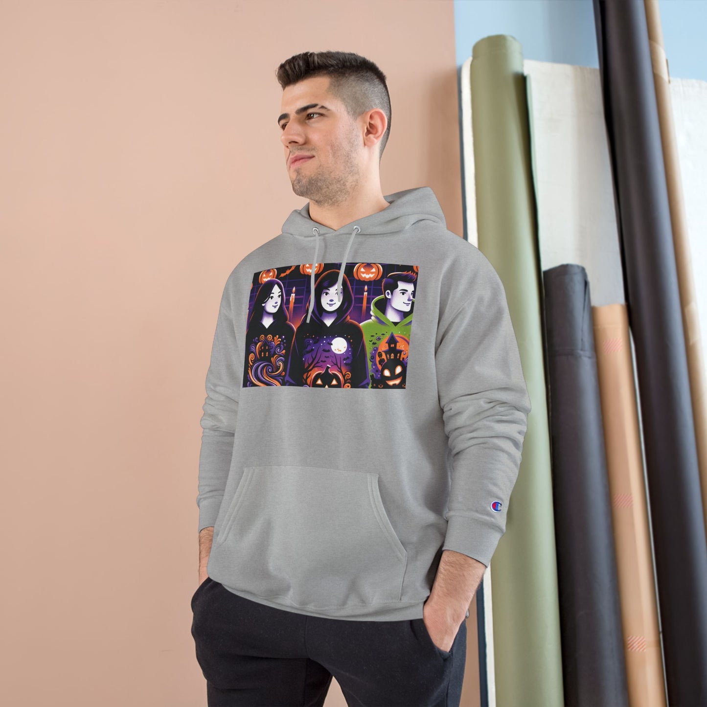Halloween Champion Hoodie, Spooky Sweatshirt, Fall Fashion, Cozy Gift, Unisex Hoodie, Ghost and Pumpkin Design