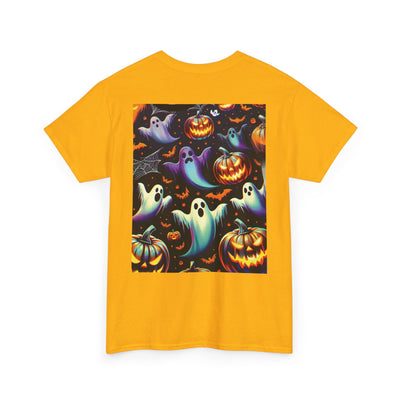 Halloween Unisex Heavy Cotton Tee | Spooky Ghost and Witch Design | Autumn Apparel, Pumpkin Shirt, Trick or Treat Wear, Fall Fashion