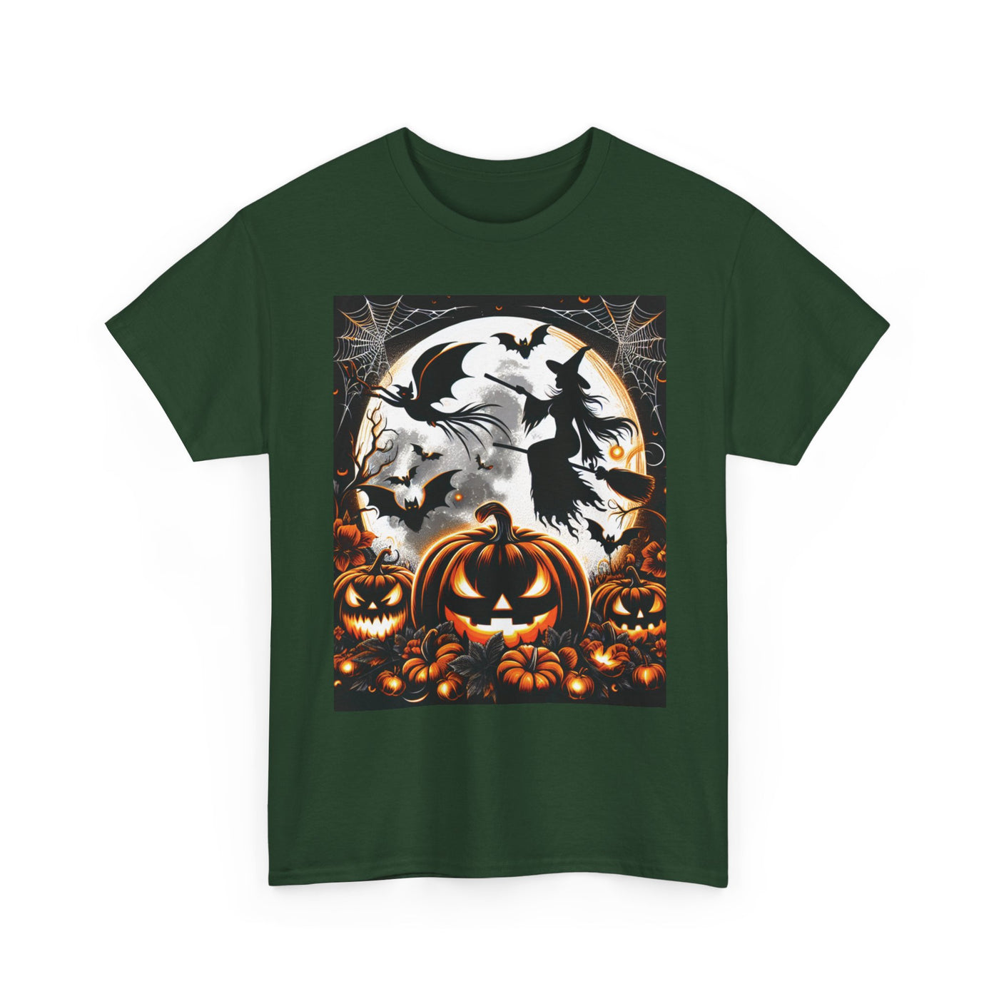 Halloween Unisex Heavy Cotton Tee | Spooky Ghost and Witch Design | Autumn Apparel, Pumpkin Shirt, Trick or Treat Wear, Fall Fashion