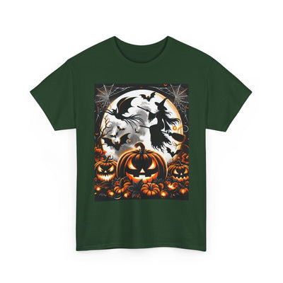 Halloween Unisex Heavy Cotton Tee | Spooky Ghost and Witch Design | Autumn Apparel, Pumpkin Shirt, Trick or Treat Wear, Fall Fashion