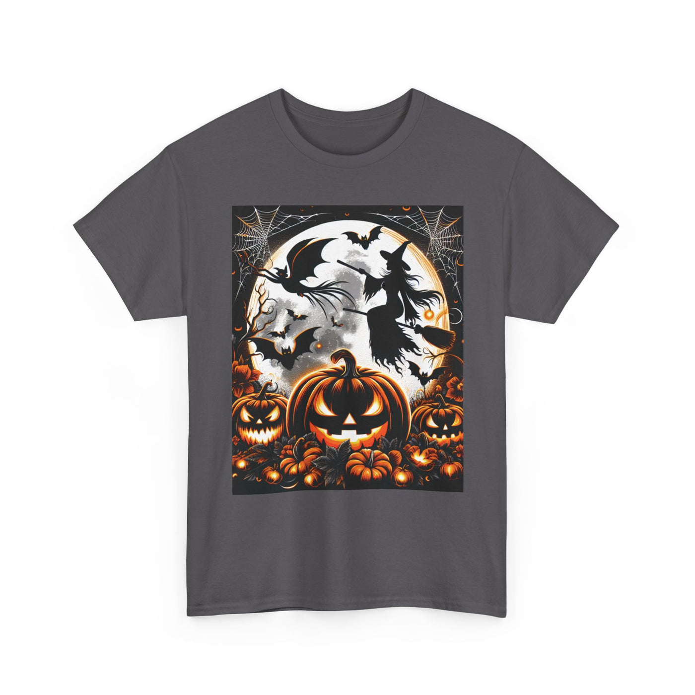 Halloween Unisex Heavy Cotton Tee | Spooky Ghost and Witch Design | Autumn Apparel, Pumpkin Shirt, Trick or Treat Wear, Fall Fashion