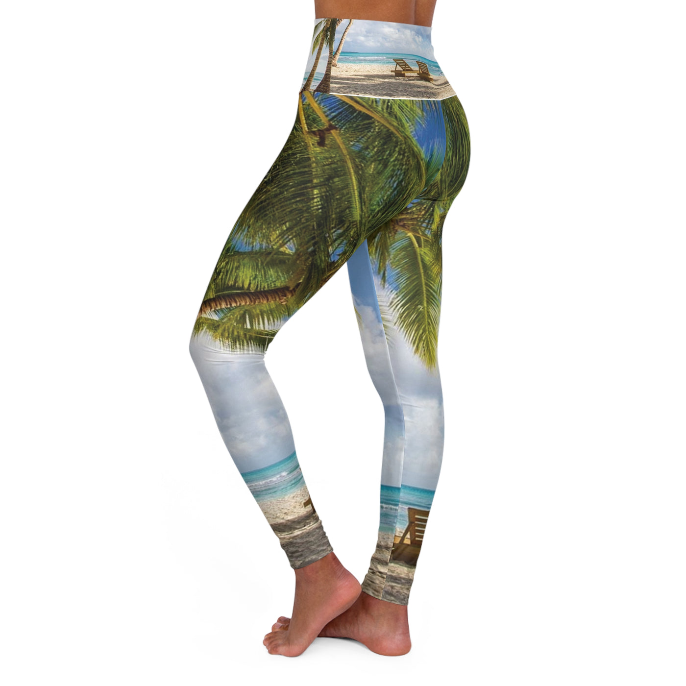 Tropical High Waisted Yoga Leggings, Beach Patterned Activewear, Fitness Apparel, Summer Leggings, Vacation Gear, Gift for Yogis