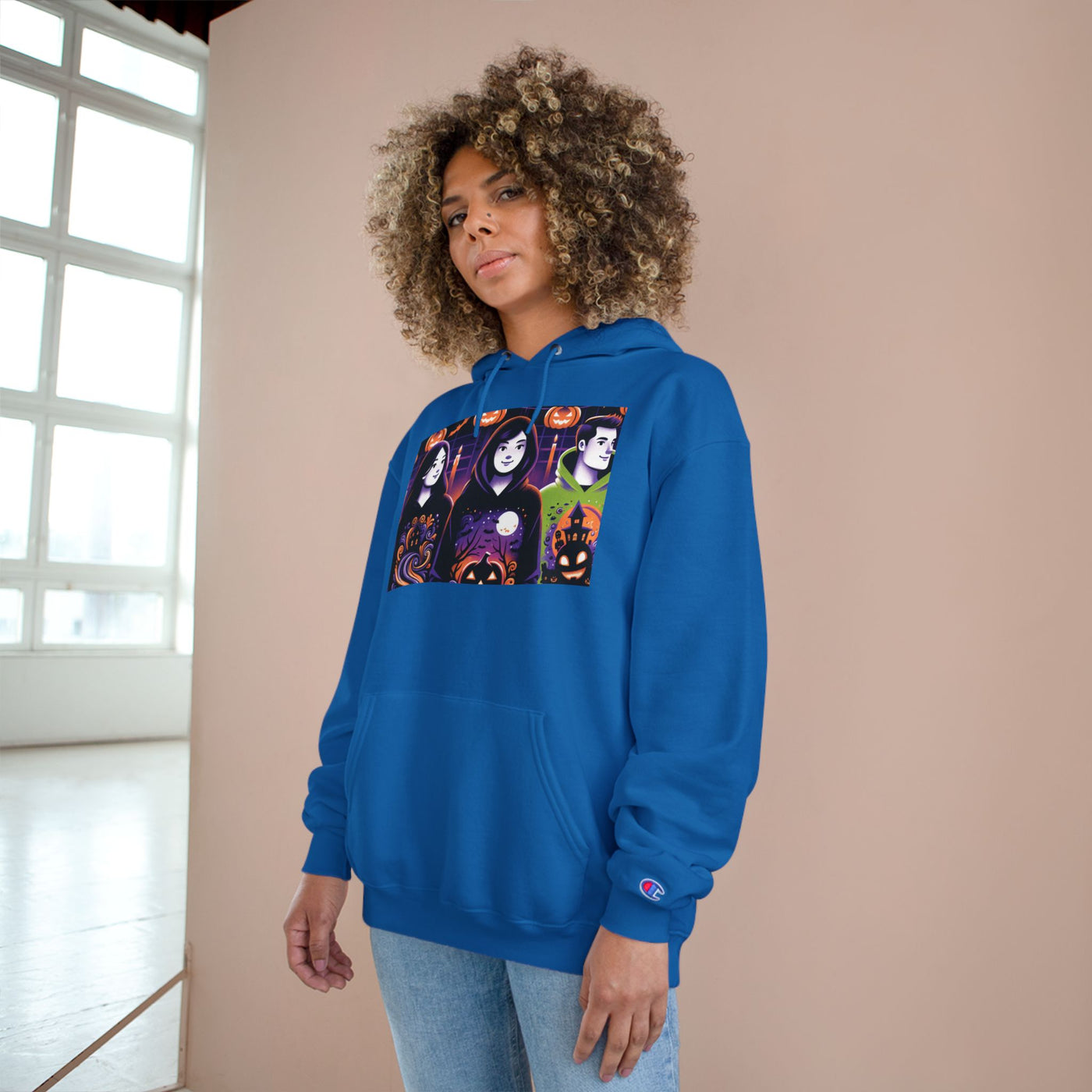 Halloween Champion Hoodie, Spooky Sweatshirt, Fall Fashion, Cozy Gift, Unisex Hoodie, Ghost and Pumpkin Design