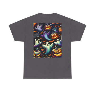 Halloween Unisex Heavy Cotton Tee | Spooky Ghost and Witch Design | Autumn Apparel, Pumpkin Shirt, Trick or Treat Wear, Fall Fashion