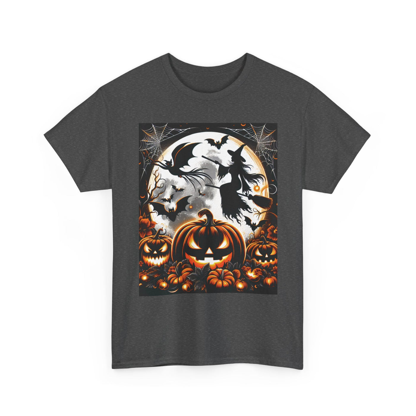 Halloween Unisex Heavy Cotton Tee | Spooky Ghost and Witch Design | Autumn Apparel, Pumpkin Shirt, Trick or Treat Wear, Fall Fashion