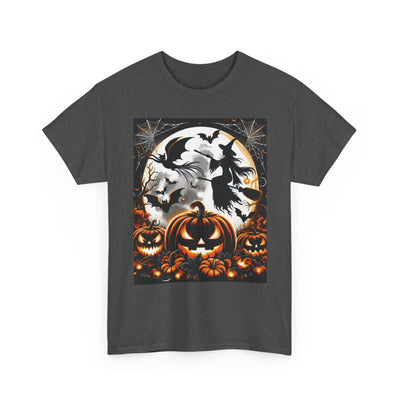 Halloween Unisex Heavy Cotton Tee | Spooky Ghost and Witch Design | Autumn Apparel, Pumpkin Shirt, Trick or Treat Wear, Fall Fashion