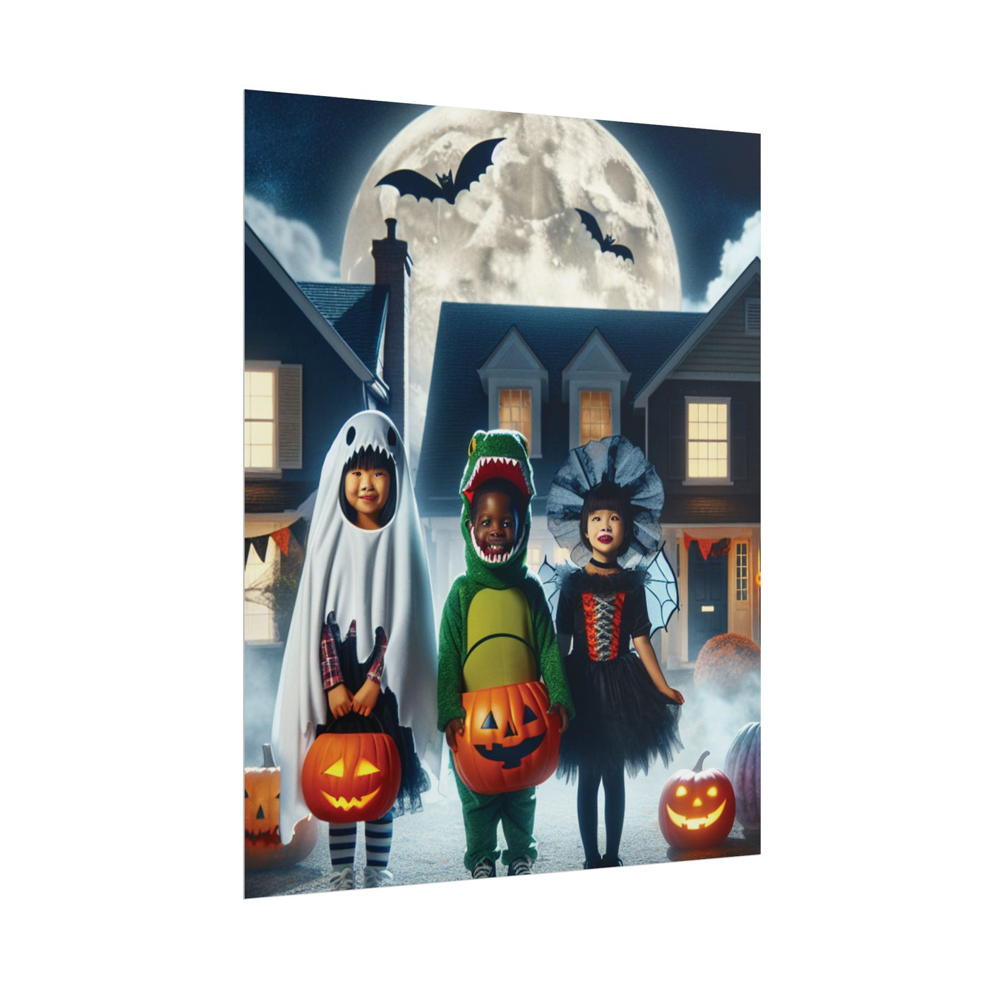 Halloween Kids Art Print, Bright Halloween Decor, Fun Holiday Gift, Spooky Wall Art, Halloween Party Decor