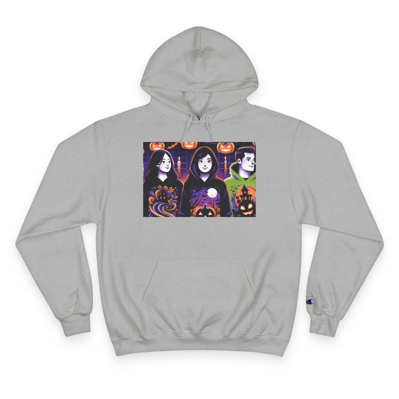 Halloween Champion Hoodie, Spooky Sweatshirt, Fall Fashion, Cozy Gift, Unisex Hoodie, Ghost and Pumpkin Design