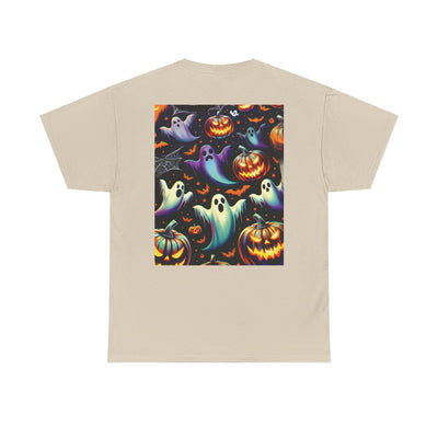 Halloween Unisex Heavy Cotton Tee | Spooky Ghost and Witch Design | Autumn Apparel, Pumpkin Shirt, Trick or Treat Wear, Fall Fashion