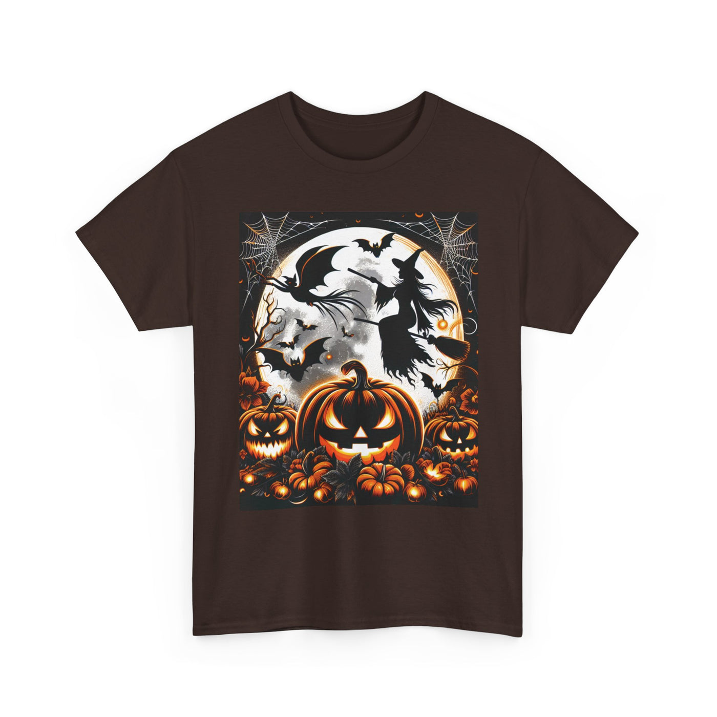 Halloween Unisex Heavy Cotton Tee | Spooky Ghost and Witch Design | Autumn Apparel, Pumpkin Shirt, Trick or Treat Wear, Fall Fashion