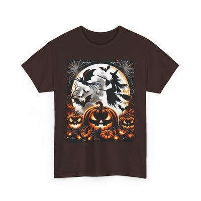 Halloween Unisex Heavy Cotton Tee | Spooky Ghost and Witch Design | Autumn Apparel, Pumpkin Shirt, Trick or Treat Wear, Fall Fashion