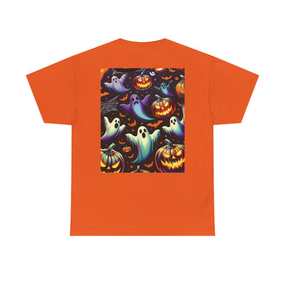 Halloween Unisex Heavy Cotton Tee | Spooky Ghost and Witch Design | Autumn Apparel, Pumpkin Shirt, Trick or Treat Wear, Fall Fashion