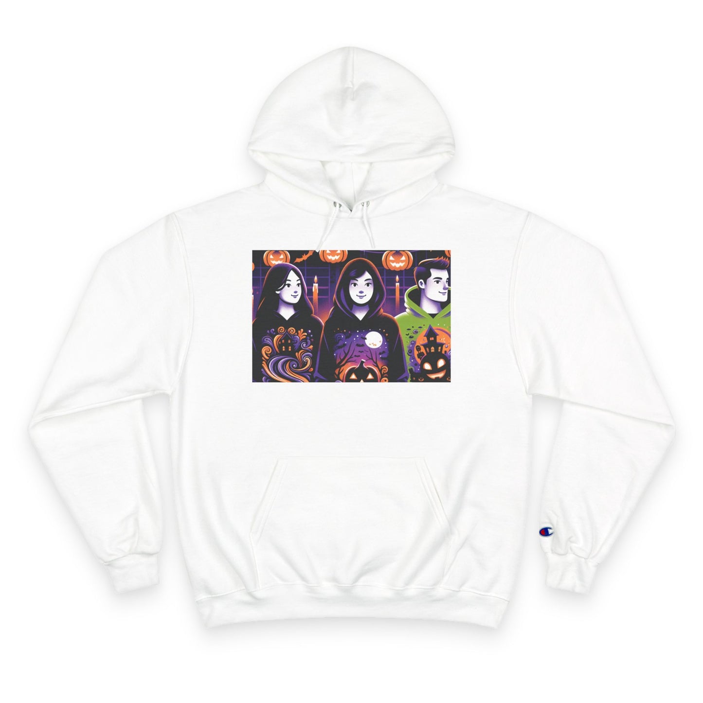 Halloween Champion Hoodie, Spooky Sweatshirt, Fall Fashion, Cozy Gift, Unisex Hoodie, Ghost and Pumpkin Design