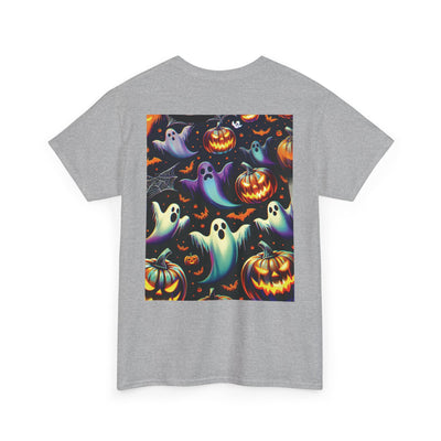 Halloween Unisex Heavy Cotton Tee | Spooky Ghost and Witch Design | Autumn Apparel, Pumpkin Shirt, Trick or Treat Wear, Fall Fashion