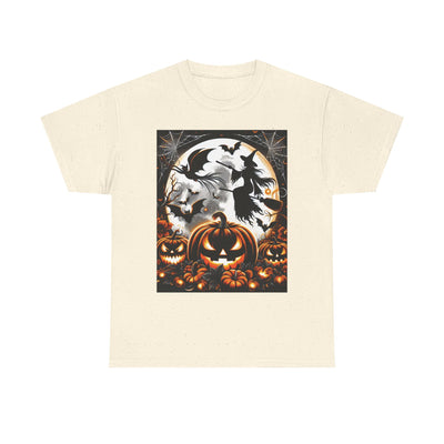 Halloween Unisex Heavy Cotton Tee | Spooky Ghost and Witch Design | Autumn Apparel, Pumpkin Shirt, Trick or Treat Wear, Fall Fashion