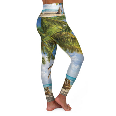 Tropical High Waisted Yoga Leggings, Beach Patterned Activewear, Fitness Apparel, Summer Leggings, Vacation Gear, Gift for Yogis