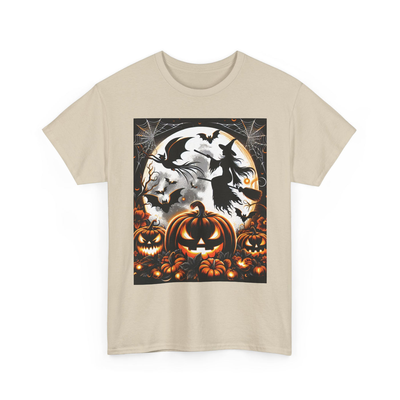 Halloween Unisex Heavy Cotton Tee | Spooky Ghost and Witch Design | Autumn Apparel, Pumpkin Shirt, Trick or Treat Wear, Fall Fashion