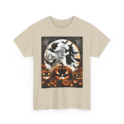 Halloween Unisex Heavy Cotton Tee | Spooky Ghost and Witch Design | Autumn Apparel, Pumpkin Shirt, Trick or Treat Wear, Fall Fashion