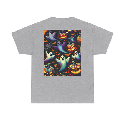 Halloween Unisex Heavy Cotton Tee | Spooky Ghost and Witch Design | Autumn Apparel, Pumpkin Shirt, Trick or Treat Wear, Fall Fashion
