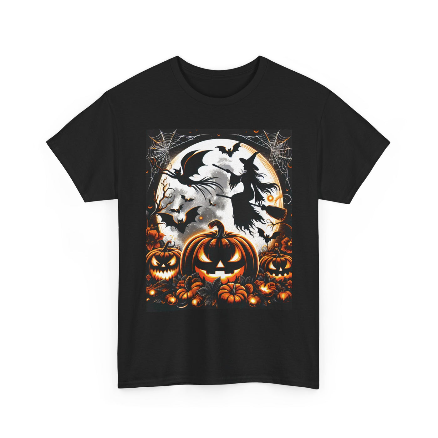 Halloween Unisex Heavy Cotton Tee | Spooky Ghost and Witch Design | Autumn Apparel, Pumpkin Shirt, Trick or Treat Wear, Fall Fashion