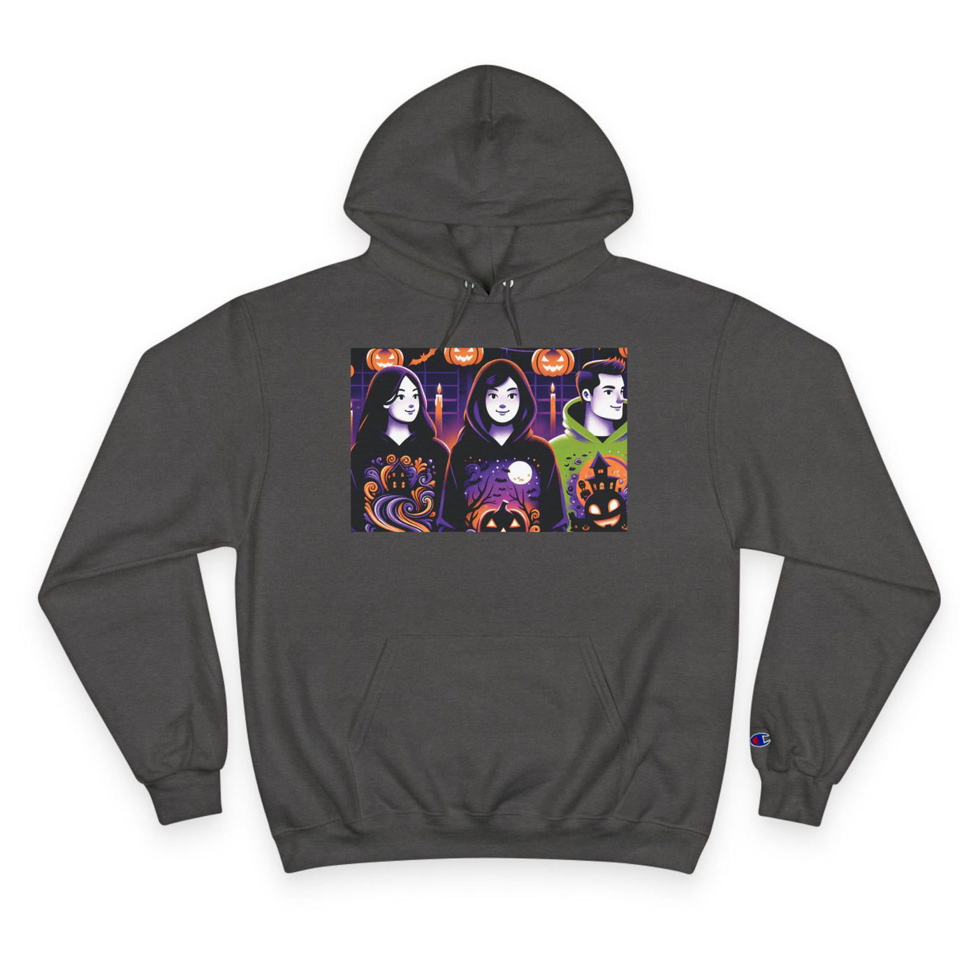 Halloween Champion Hoodie, Spooky Sweatshirt, Fall Fashion, Cozy Gift, Unisex Hoodie, Ghost and Pumpkin Design