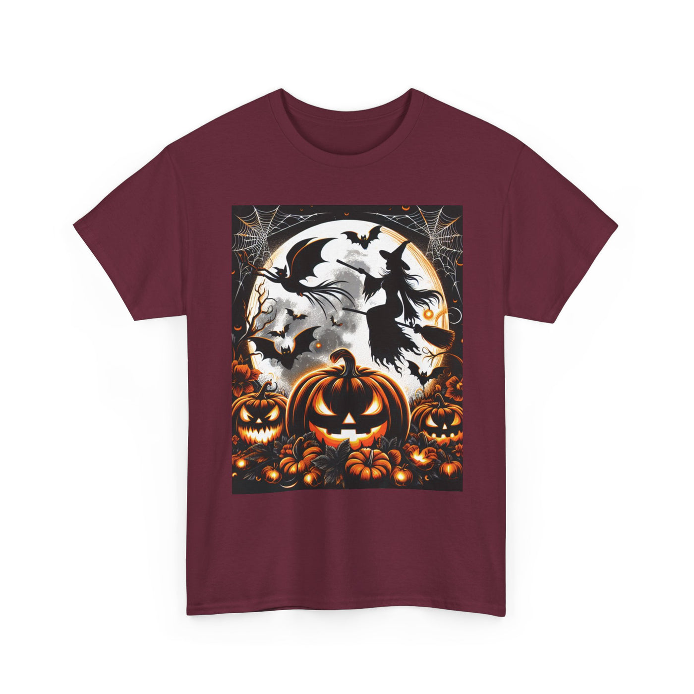 Halloween Unisex Heavy Cotton Tee | Spooky Ghost and Witch Design | Autumn Apparel, Pumpkin Shirt, Trick or Treat Wear, Fall Fashion