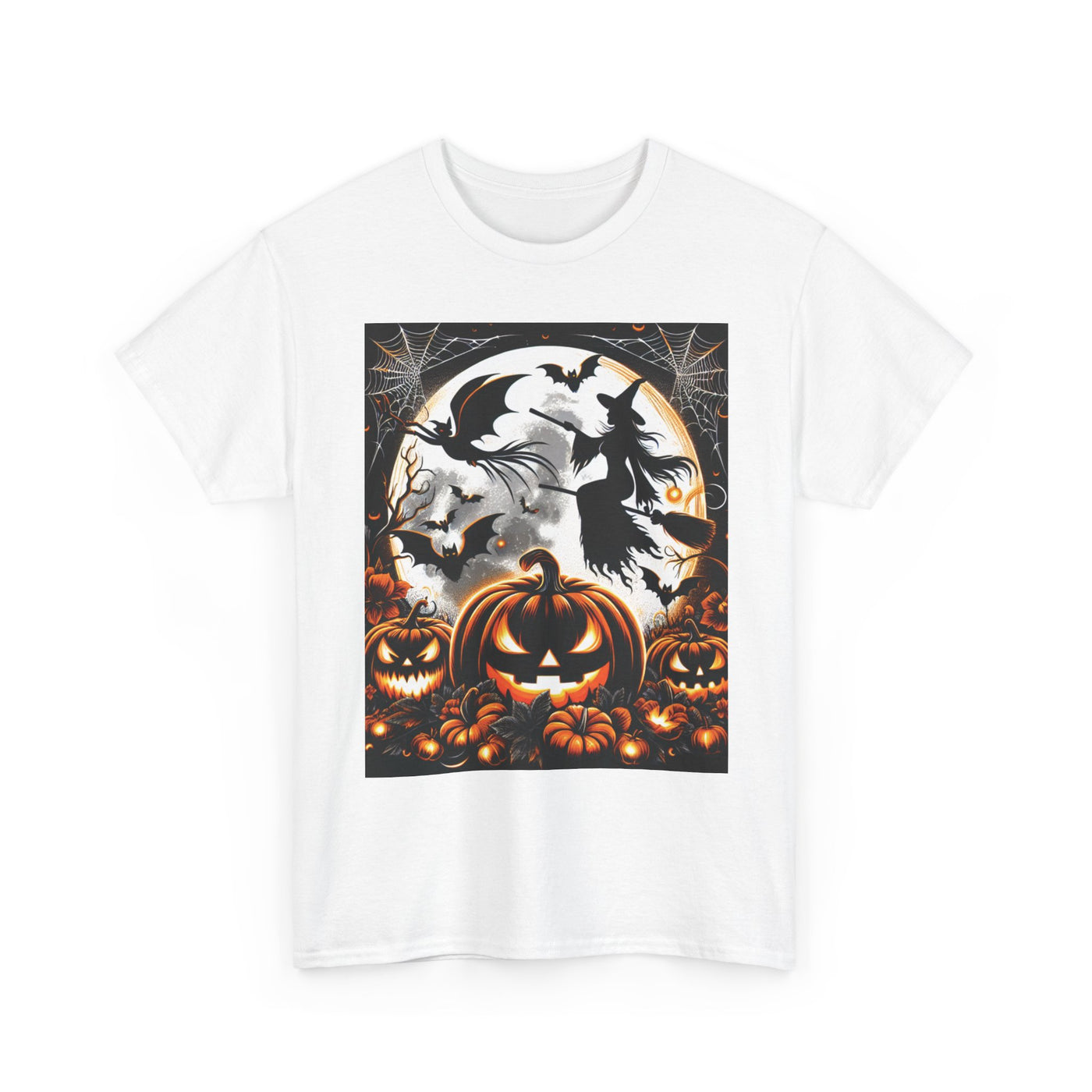 Halloween Unisex Heavy Cotton Tee | Spooky Ghost and Witch Design | Autumn Apparel, Pumpkin Shirt, Trick or Treat Wear, Fall Fashion