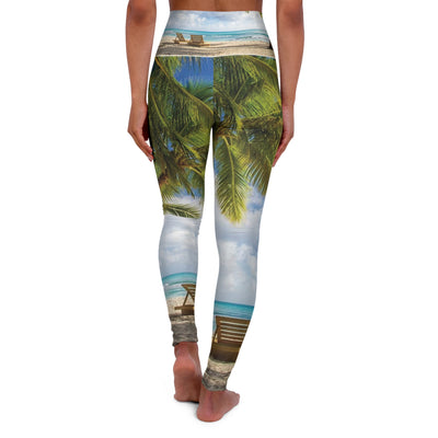 Tropical High Waisted Yoga Leggings, Beach Patterned Activewear, Fitness Apparel, Summer Leggings, Vacation Gear, Gift for Yogis
