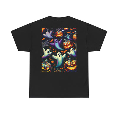 Halloween Unisex Heavy Cotton Tee | Spooky Ghost and Witch Design | Autumn Apparel, Pumpkin Shirt, Trick or Treat Wear, Fall Fashion