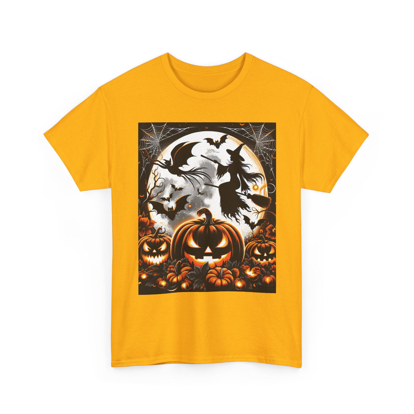 Halloween Unisex Heavy Cotton Tee | Spooky Ghost and Witch Design | Autumn Apparel, Pumpkin Shirt, Trick or Treat Wear, Fall Fashion