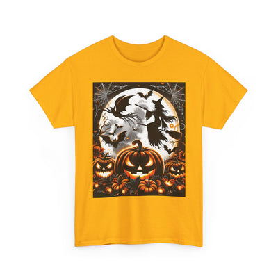 Halloween Unisex Heavy Cotton Tee | Spooky Ghost and Witch Design | Autumn Apparel, Pumpkin Shirt, Trick or Treat Wear, Fall Fashion