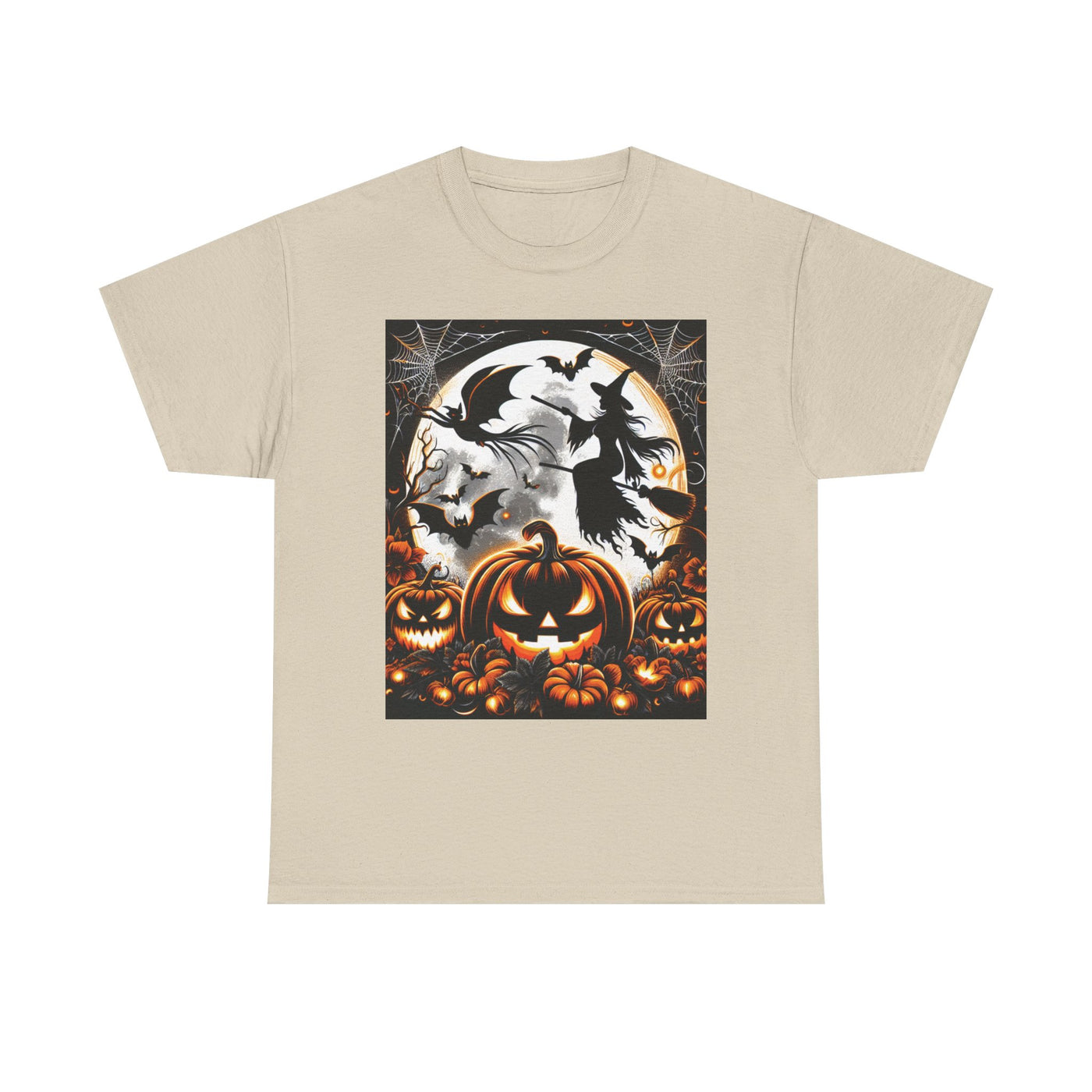 Halloween Unisex Heavy Cotton Tee | Spooky Ghost and Witch Design | Autumn Apparel, Pumpkin Shirt, Trick or Treat Wear, Fall Fashion