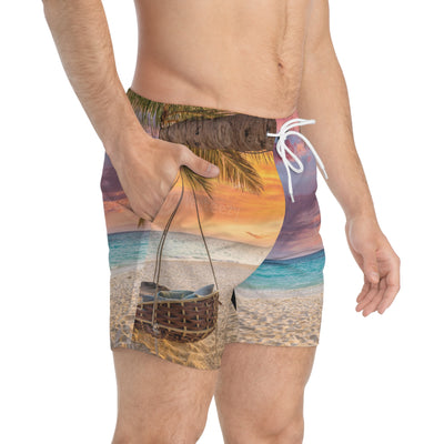 Tropical Print Swim Trunks, Beachwear for Summer, Vacation Ready Swim Shorts, Casual Beach Day Trunks, Perfect for Pool Parties