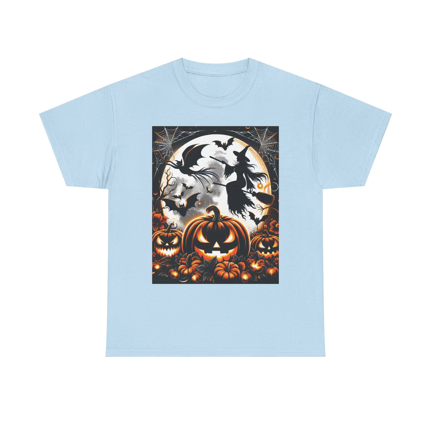 Halloween Unisex Heavy Cotton Tee | Spooky Ghost and Witch Design | Autumn Apparel, Pumpkin Shirt, Trick or Treat Wear, Fall Fashion