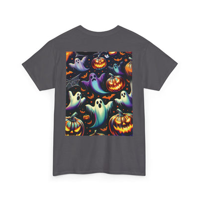 Halloween Unisex Heavy Cotton Tee | Spooky Ghost and Witch Design | Autumn Apparel, Pumpkin Shirt, Trick or Treat Wear, Fall Fashion