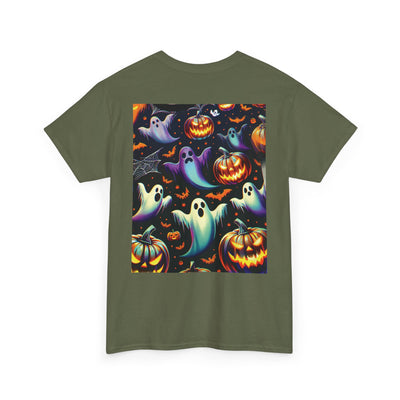 Halloween Unisex Heavy Cotton Tee | Spooky Ghost and Witch Design | Autumn Apparel, Pumpkin Shirt, Trick or Treat Wear, Fall Fashion
