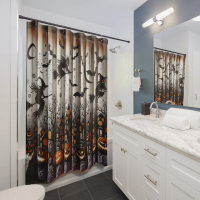 Halloween Themed Shower Curtains, Spooky Bathroom Decor, Haunted House Shower Curtain, Witch & Bat Design, Perfect for Fall Decor