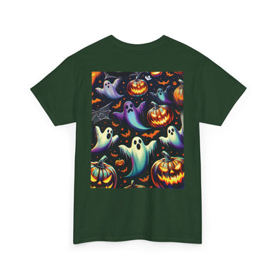 Halloween Unisex Heavy Cotton Tee | Spooky Ghost and Witch Design | Autumn Apparel, Pumpkin Shirt, Trick or Treat Wear, Fall Fashion