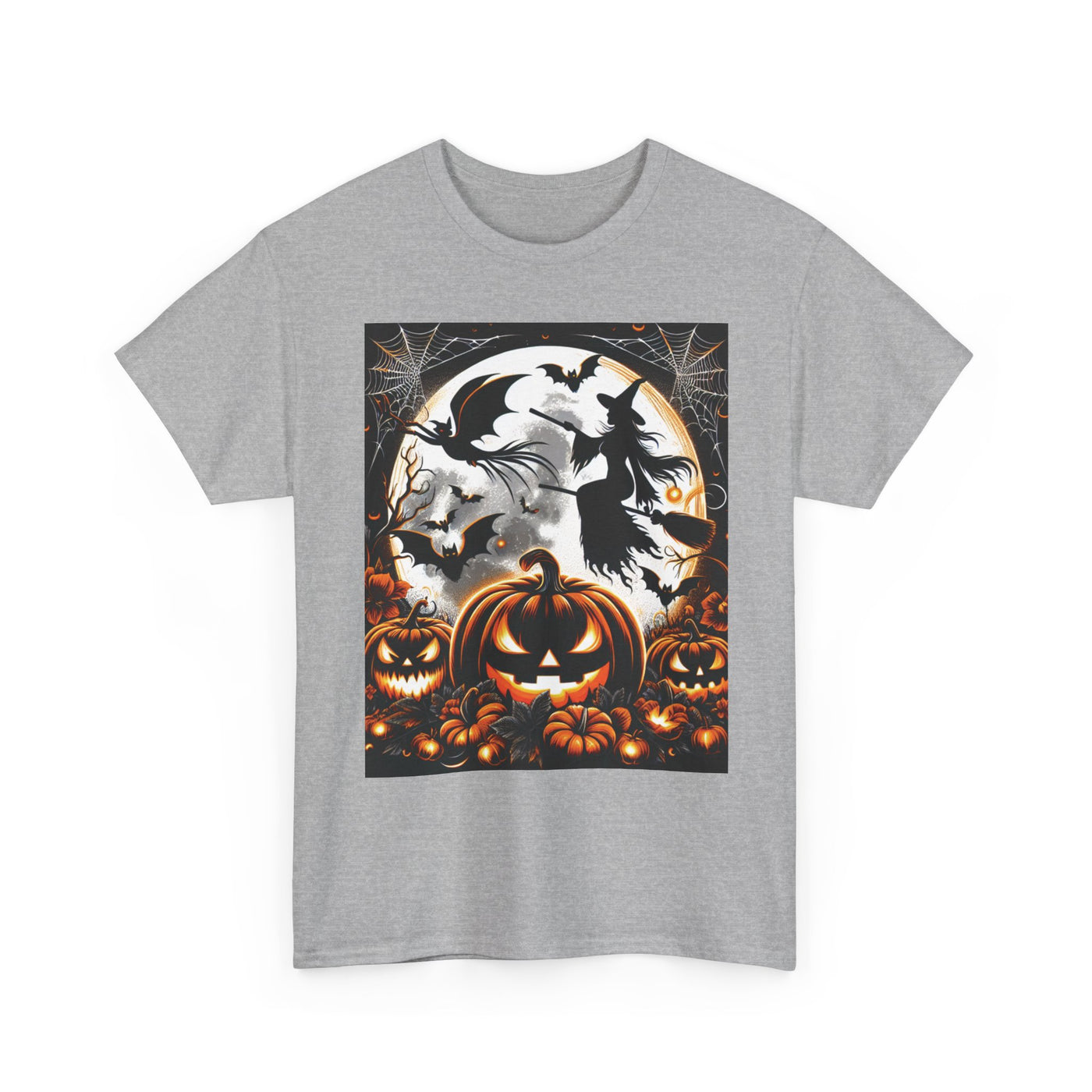 Halloween Unisex Heavy Cotton Tee | Spooky Ghost and Witch Design | Autumn Apparel, Pumpkin Shirt, Trick or Treat Wear, Fall Fashion