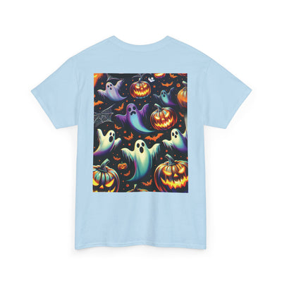 Halloween Unisex Heavy Cotton Tee | Spooky Ghost and Witch Design | Autumn Apparel, Pumpkin Shirt, Trick or Treat Wear, Fall Fashion