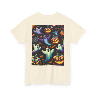 Halloween Unisex Heavy Cotton Tee | Spooky Ghost and Witch Design | Autumn Apparel, Pumpkin Shirt, Trick or Treat Wear, Fall Fashion