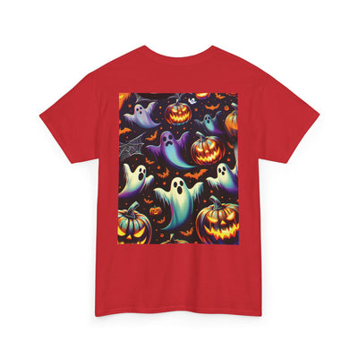 Halloween Unisex Heavy Cotton Tee | Spooky Ghost and Witch Design | Autumn Apparel, Pumpkin Shirt, Trick or Treat Wear, Fall Fashion