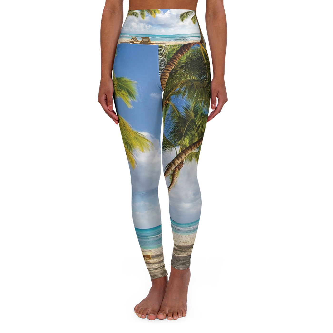 Tropical High Waisted Yoga Leggings, Beach Patterned Activewear, Fitness Apparel, Summer Leggings, Vacation Gear, Gift for Yogis