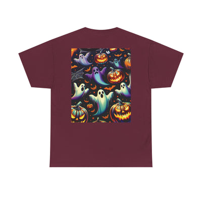Halloween Unisex Heavy Cotton Tee | Spooky Ghost and Witch Design | Autumn Apparel, Pumpkin Shirt, Trick or Treat Wear, Fall Fashion