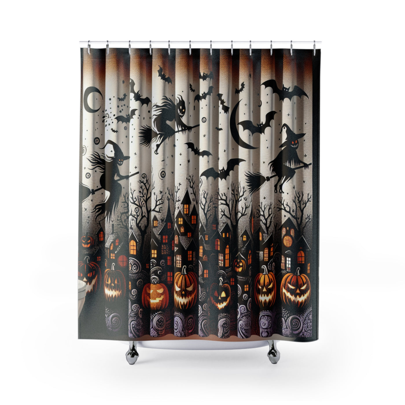 Halloween Themed Shower Curtains, Spooky Bathroom Decor, Haunted House Shower Curtain, Witch & Bat Design, Perfect for Fall Decor