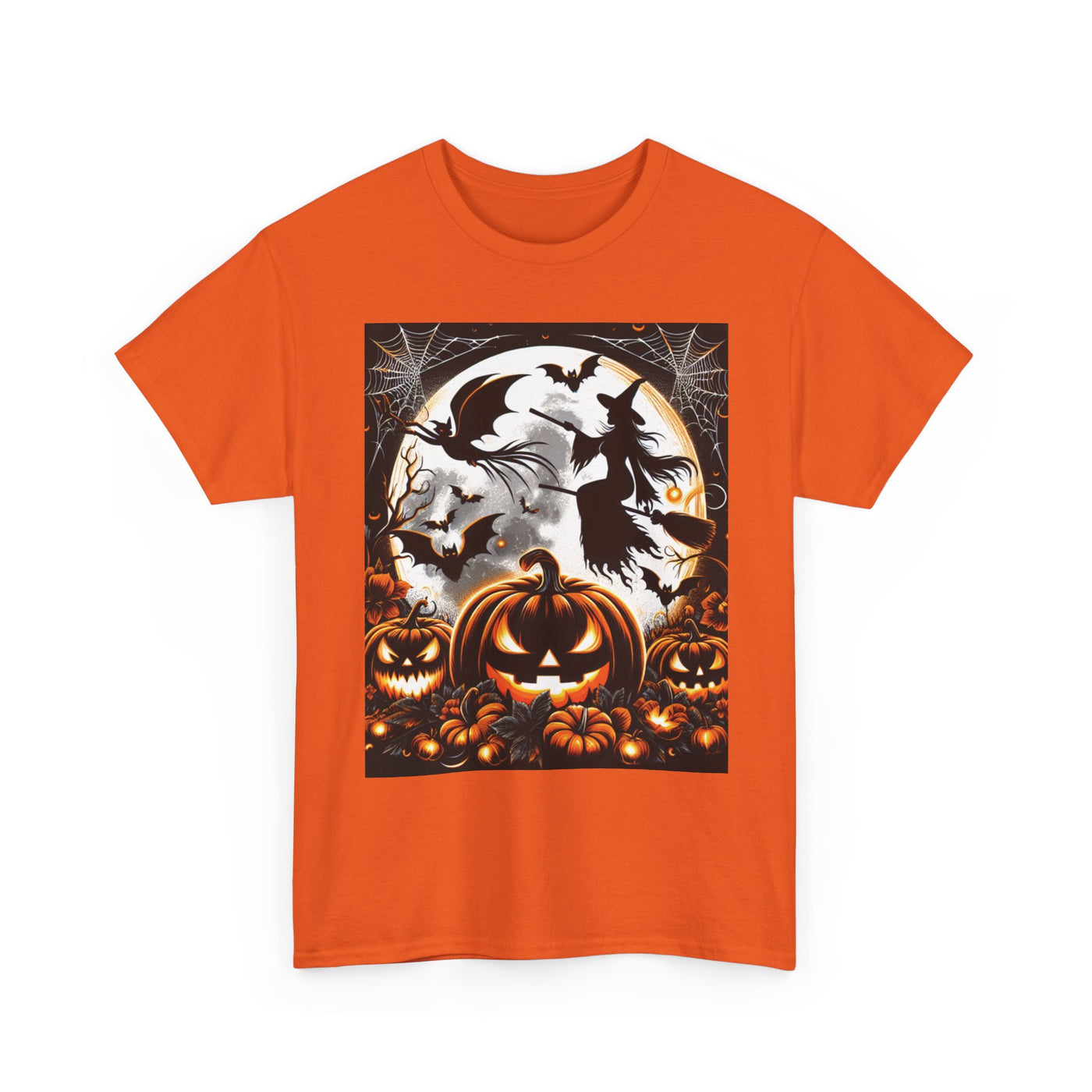 Halloween Unisex Heavy Cotton Tee | Spooky Ghost and Witch Design | Autumn Apparel, Pumpkin Shirt, Trick or Treat Wear, Fall Fashion
